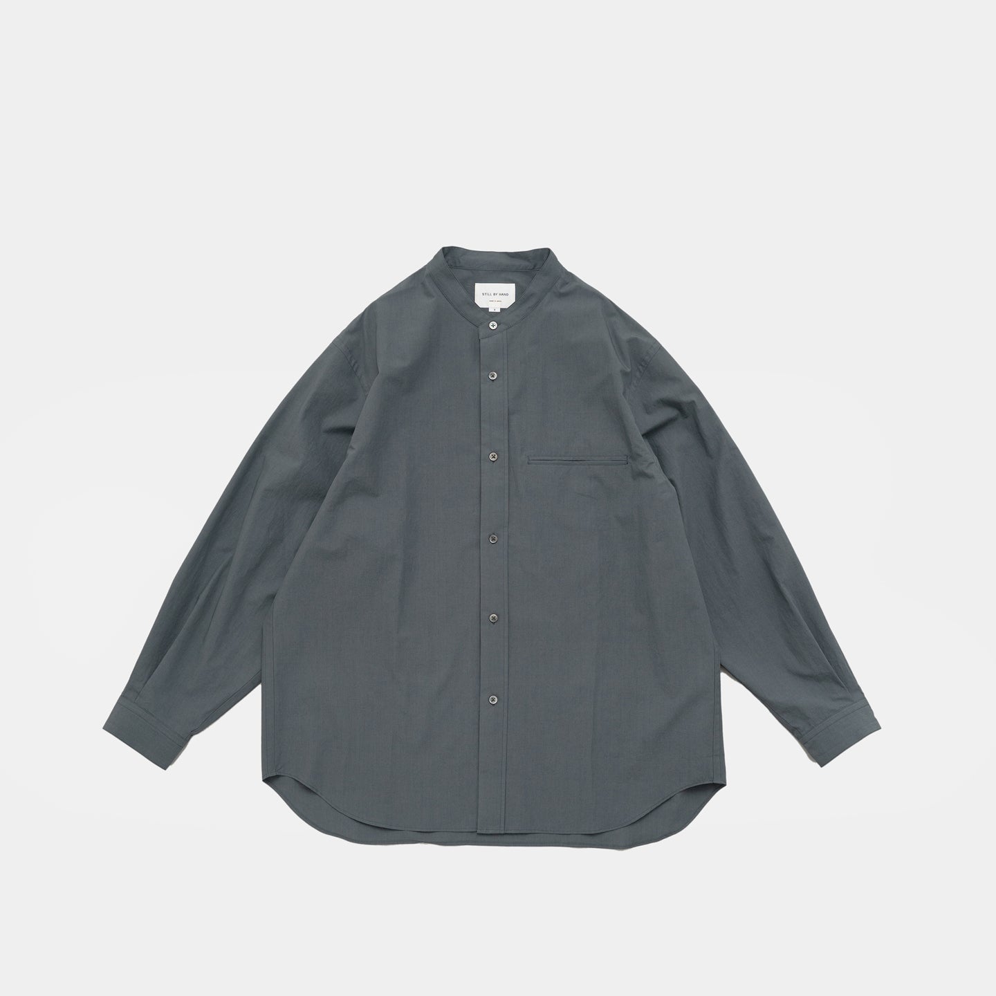 LINEN MIXED BAND COLLAR SHIRT