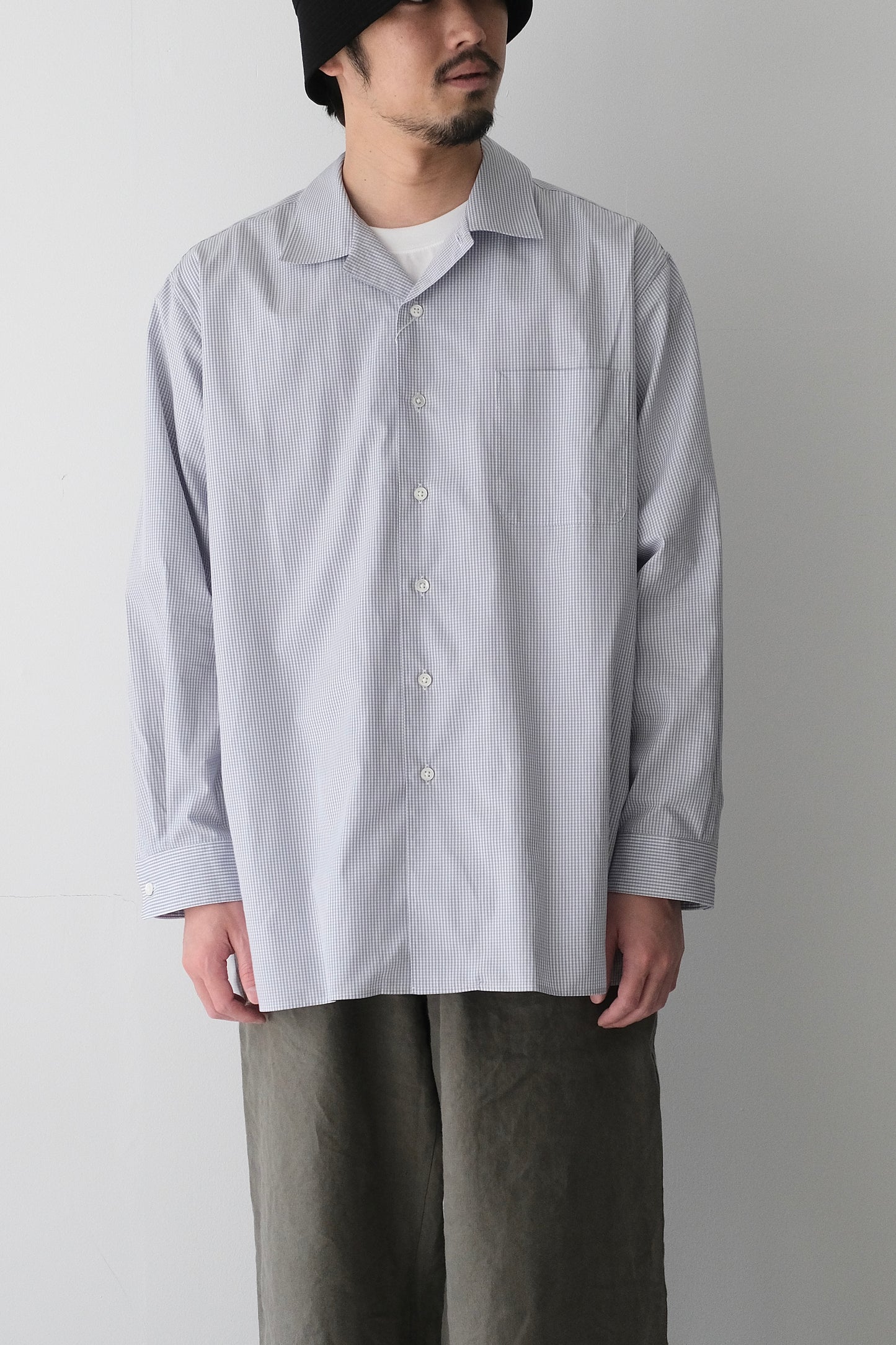 GINGHAM OPEN COLLAR SHIRT
