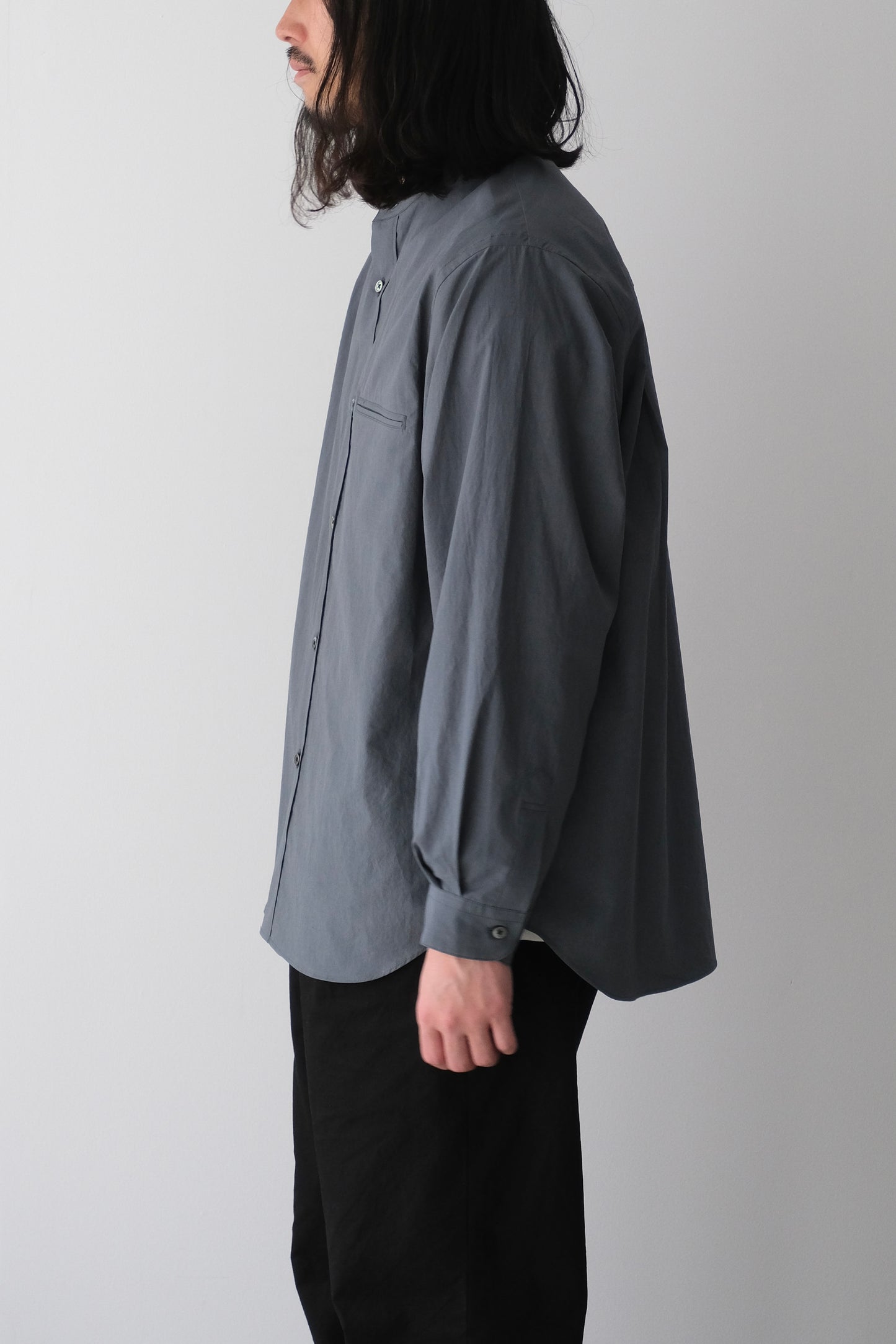 LINEN MIXED BAND COLLAR SHIRT