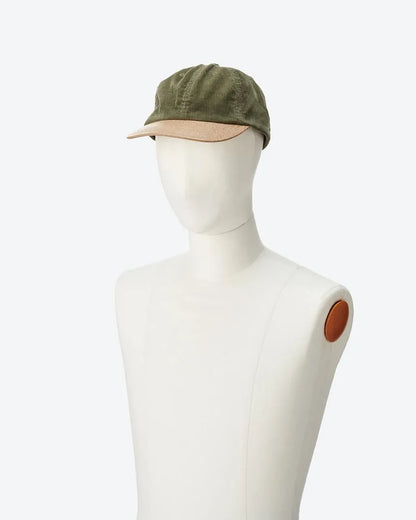 CORDUROY & FAUX LEATHER 6PANEL CAP